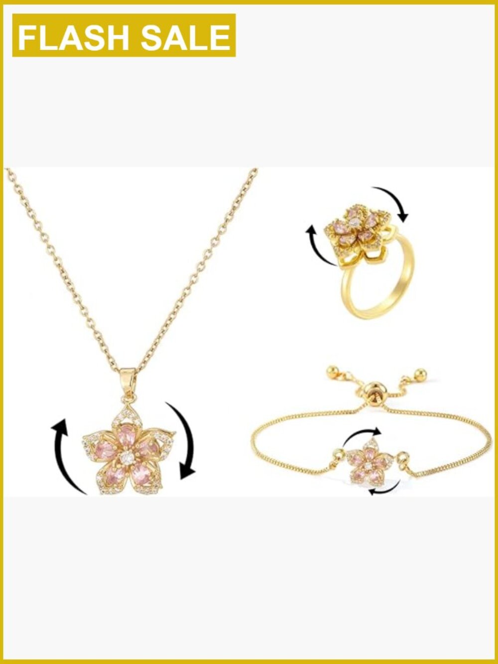 Rotating Crystal Blossom Pendant Necklace - Adjustable Spinning Fidget Jewelry